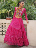 Wonderful Rani Pink Bandhej Print Georgette Navratri Special Lehenga Choli - Zeel Clothing