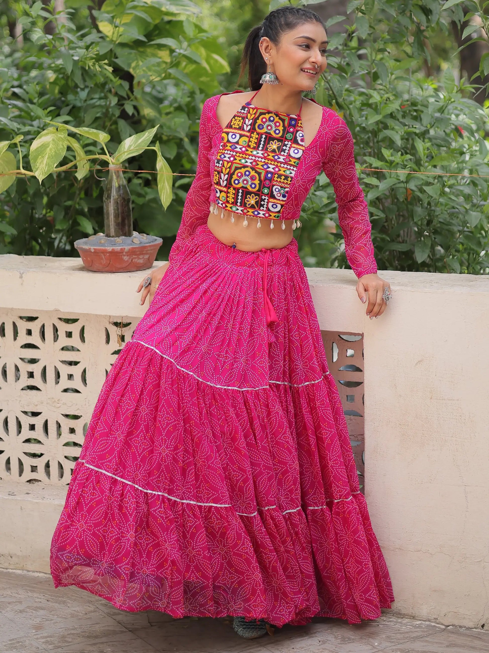 Wonderful Rani Pink Bandhej Print Georgette Navratri Special Lehenga Choli - Zeel Clothing