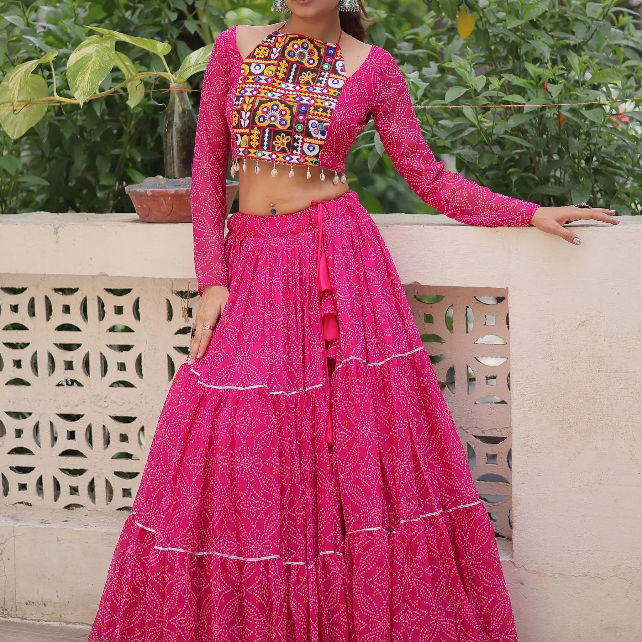 Wonderful Rani Pink Bandhej Print Georgette Navratri Special Lehenga Choli - Zeel Clothing