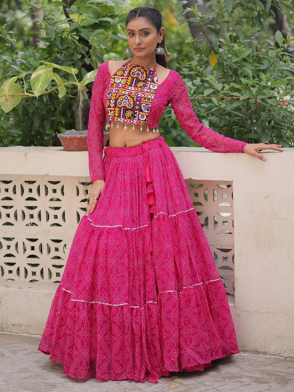 Wonderful Rani Pink Bandhej Print Georgette Navratri Special Lehenga Choli - Zeel Clothing