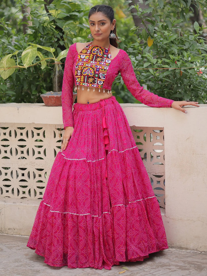 Wonderful Rani Pink Bandhej Print Georgette Navratri Special Lehenga Choli - Zeel Clothing