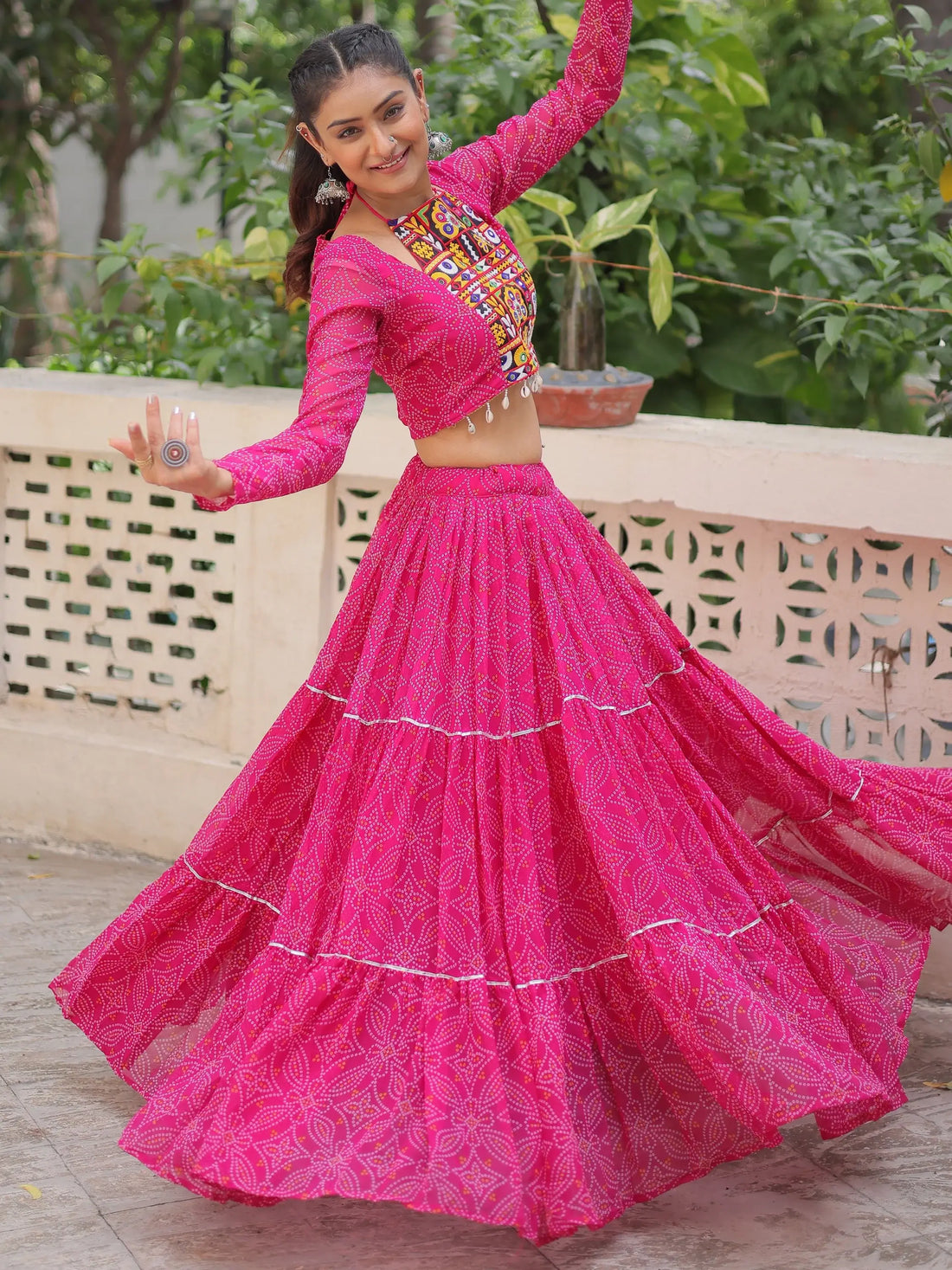 Wonderful Rani Pink Bandhej Print Georgette Navratri Special Lehenga Choli - Zeel Clothing