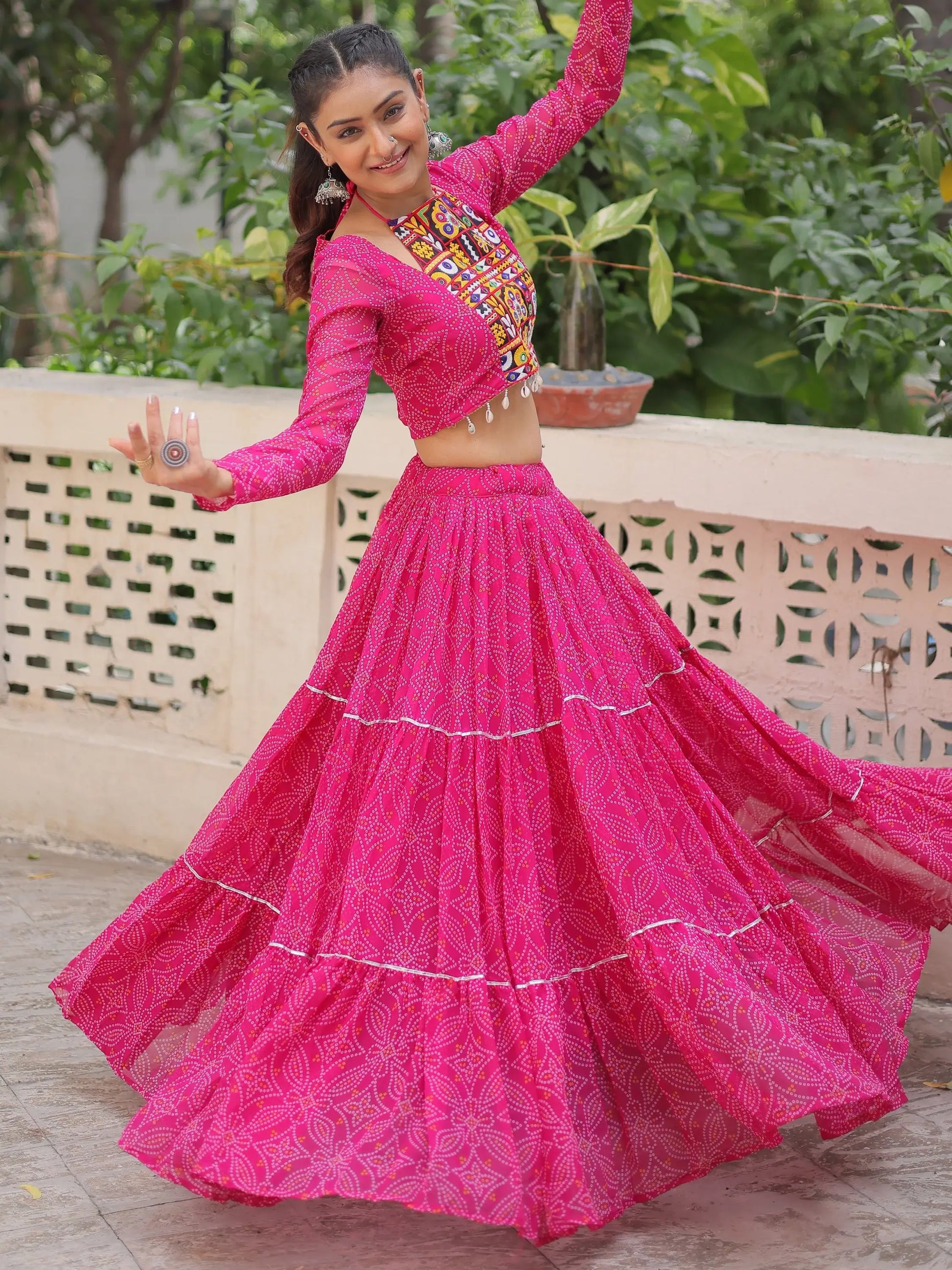 Wonderful Rani Pink Bandhej Print Georgette Navratri Special Lehenga Choli - Zeel Clothing