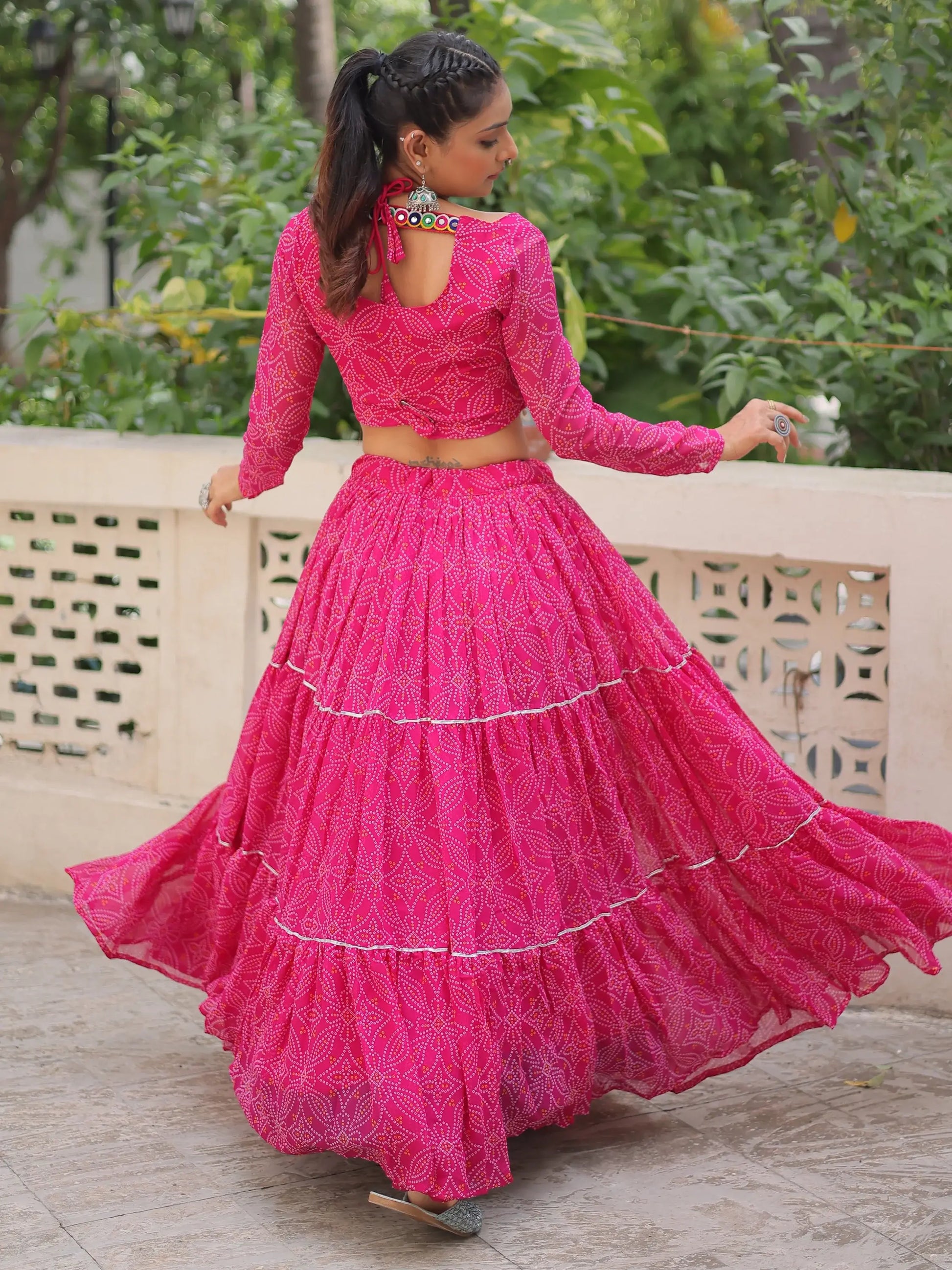 Wonderful Rani Pink Bandhej Print Georgette Navratri Special Lehenga Choli - Zeel Clothing