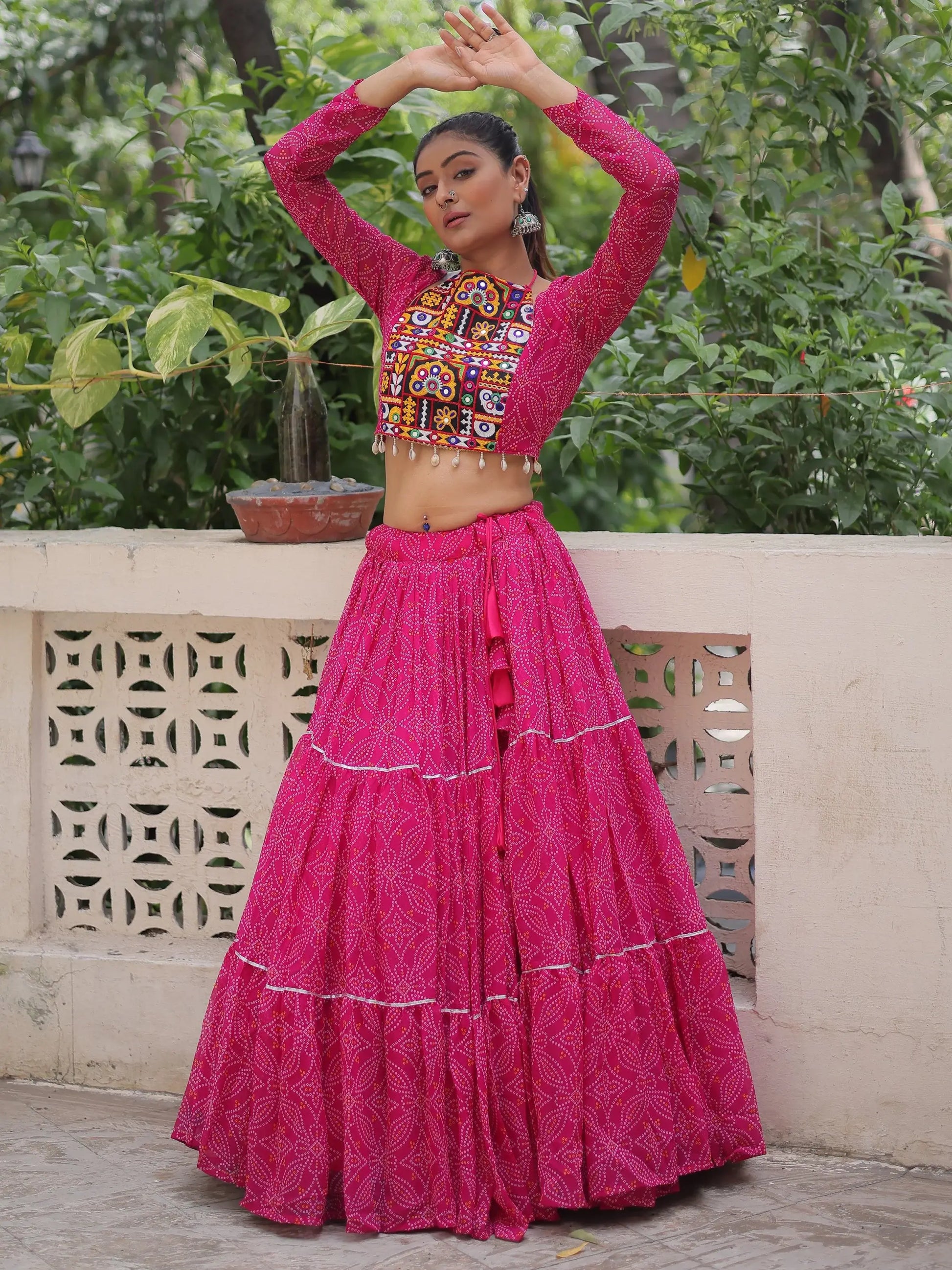 Wonderful Rani Pink Bandhej Print Georgette Navratri Special Lehenga Choli - Zeel Clothing