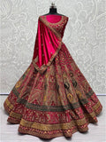 Wonderful Rani Pink Embroidered Velvet Bridal Wear Lehenga Choli - Zeel Clothing
