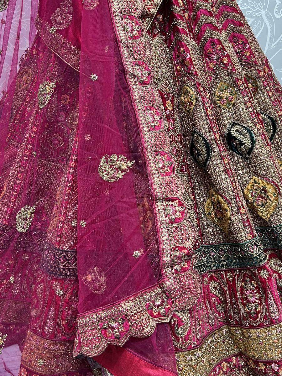 Wonderful Rani Pink Embroidered Velvet Bridal Wear Lehenga Choli - Zeel Clothing