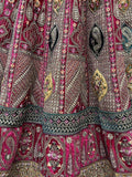 Wonderful Rani Pink Embroidered Velvet Bridal Wear Lehenga Choli - Zeel Clothing