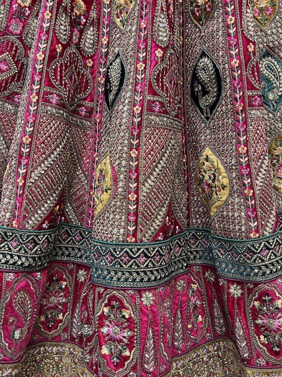 Wonderful Rani Pink Embroidered Velvet Bridal Wear Lehenga Choli - Zeel Clothing