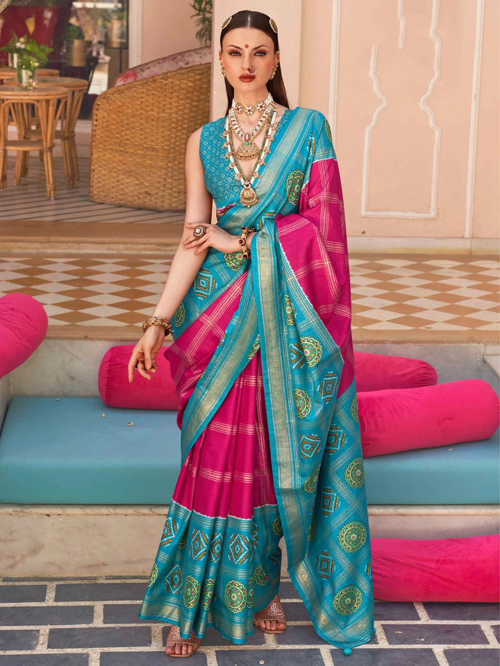Wonderful Rani Pink Patola Printed Silk Festival Wear Saree With Blouse - Zeel Clothing