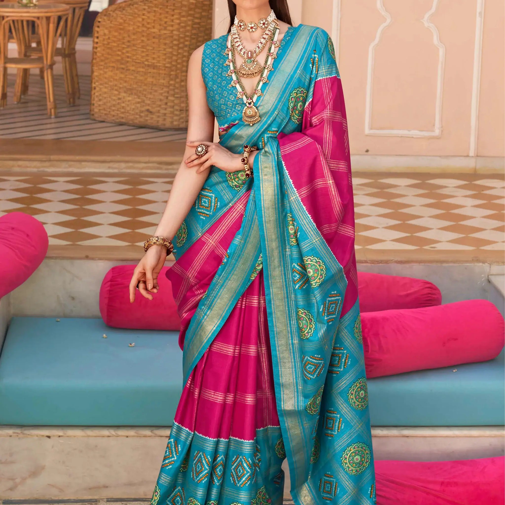 Wonderful Rani Pink Patola Printed Silk Festival Wear Saree With Blouse - Zeel Clothing