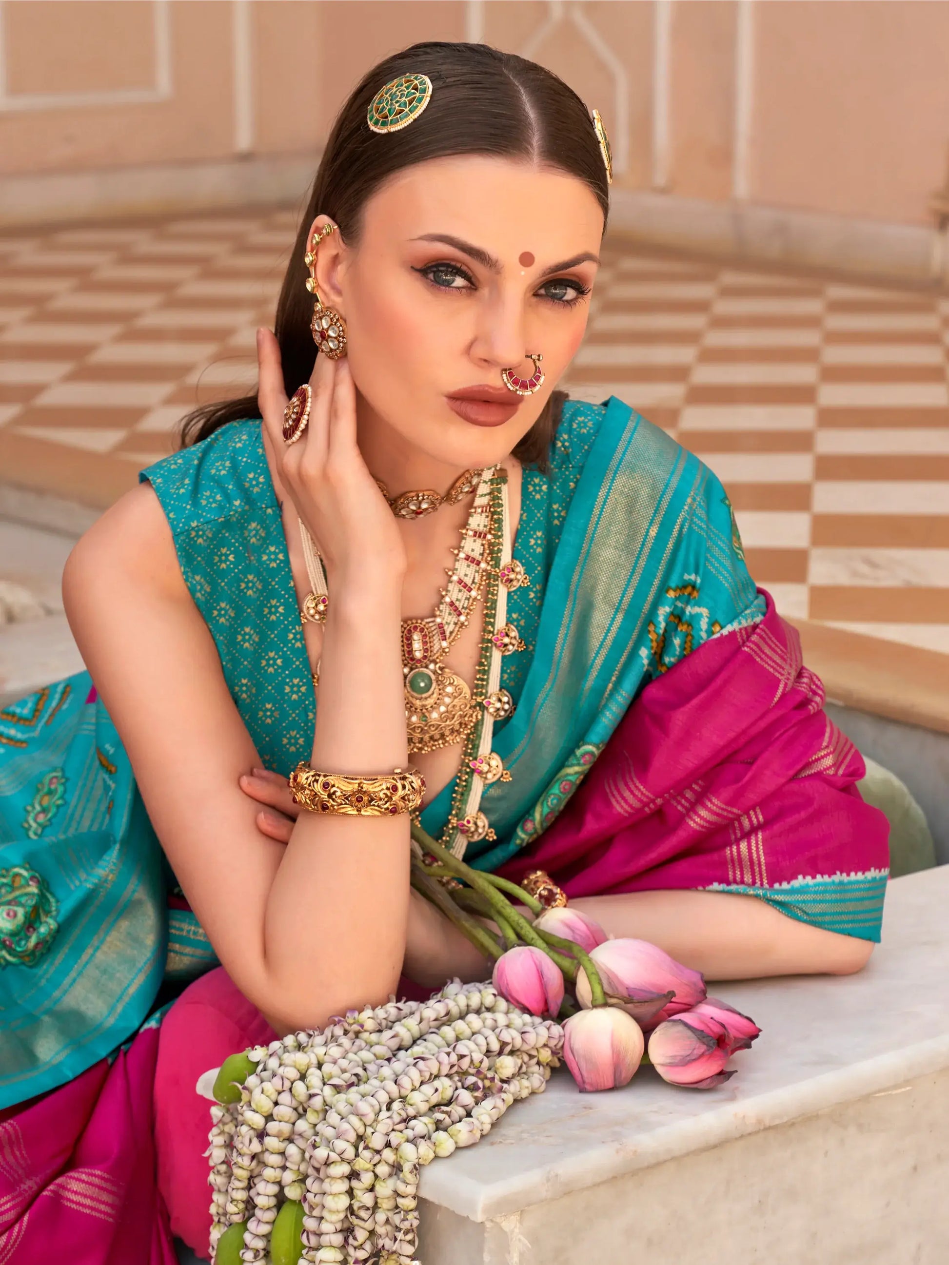 Wonderful Rani Pink Patola Printed Silk Festival Wear Saree With Blouse - Zeel Clothing