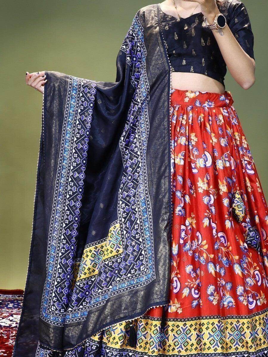 Wonderful Red Digital Printed Dolla Silk Traditional Lehenga Choli - Zeel Clothing