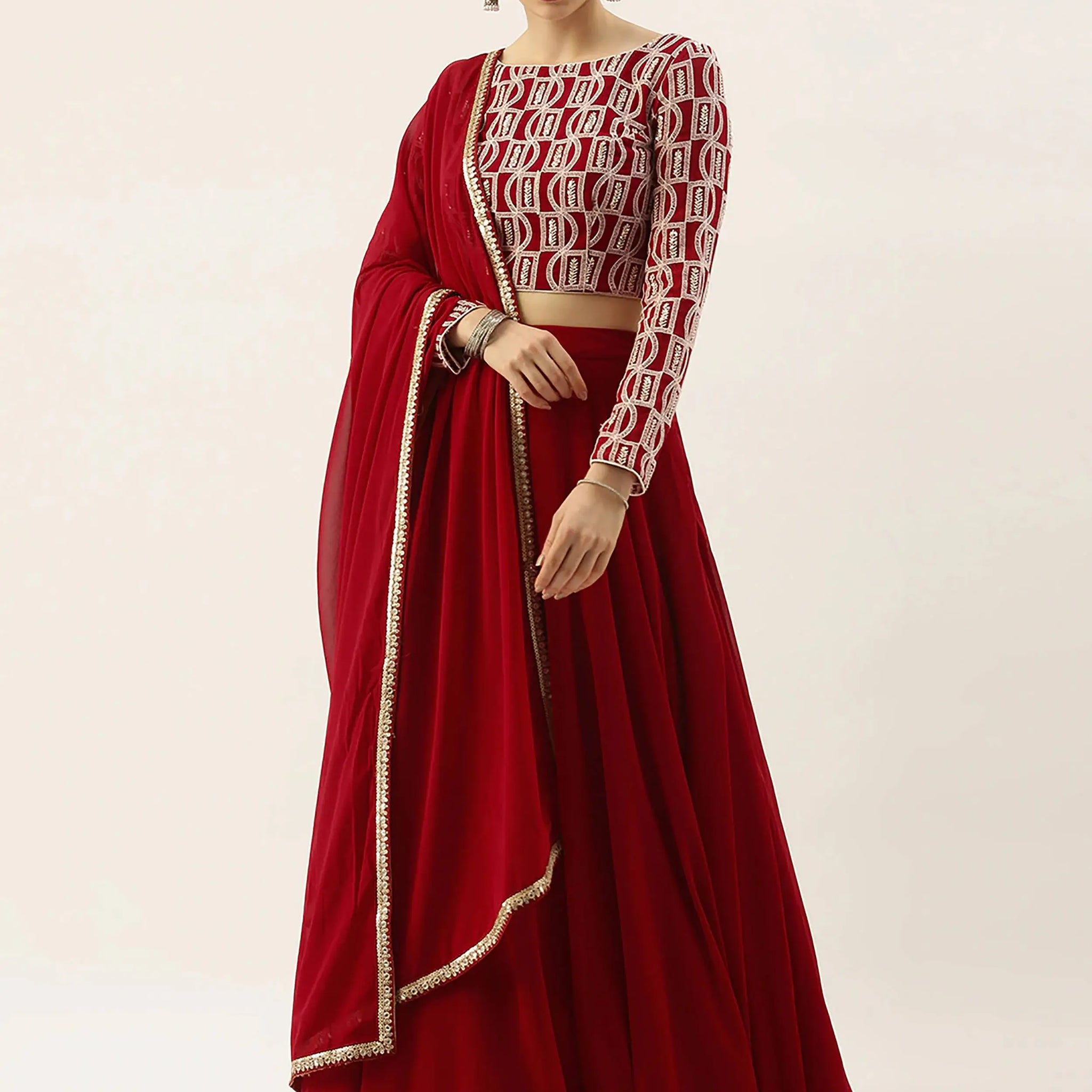 Wonderful Red Georgette Event Wear Lehenga With Embroidered Choli - Zeel Clothing