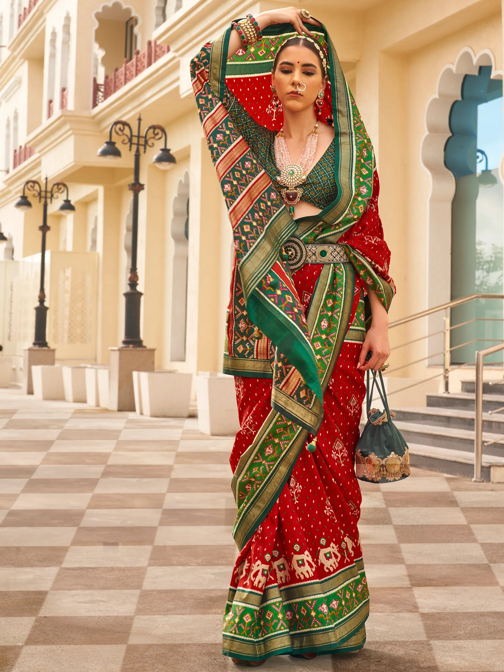Wonderful Red Patola Print Silk Festive Wear Saree With Blouse - Zeel Clothing