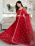 Wonderful Red Sequin Georgette Reception Wear Designer Lehenga Choli - Zeel Clothing