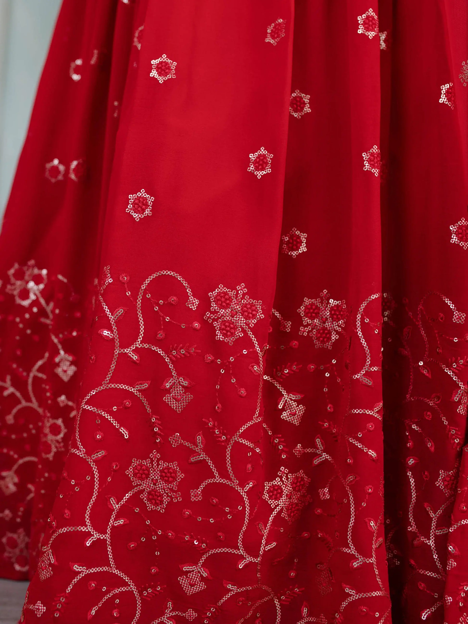 Wonderful Red Sequin Georgette Reception Wear Designer Lehenga Choli - Zeel Clothing