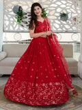 Wonderful Red Sequin Georgette Reception Wear Designer Lehenga Choli - Zeel Clothing