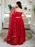 Wonderful Red Sequin Georgette Reception Wear Designer Lehenga Choli - Zeel Clothing