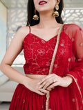 Wonderful Red Sequin Georgette Reception Wear Designer Lehenga Choli - Zeel Clothing