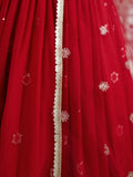 Wonderful Red Sequin Georgette Reception Wear Designer Lehenga Choli - Zeel Clothing