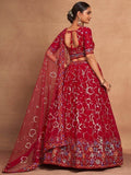 Wonderful Red Sequins Georgette Wedding Wear Lehenga Choli With Dupatta - Zeel Clothing