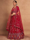 Wonderful Red Sequins Georgette Wedding Wear Lehenga Choli With Dupatta - Zeel Clothing