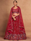Wonderful Red Sequins Georgette Wedding Wear Lehenga Choli With Dupatta - Zeel Clothing