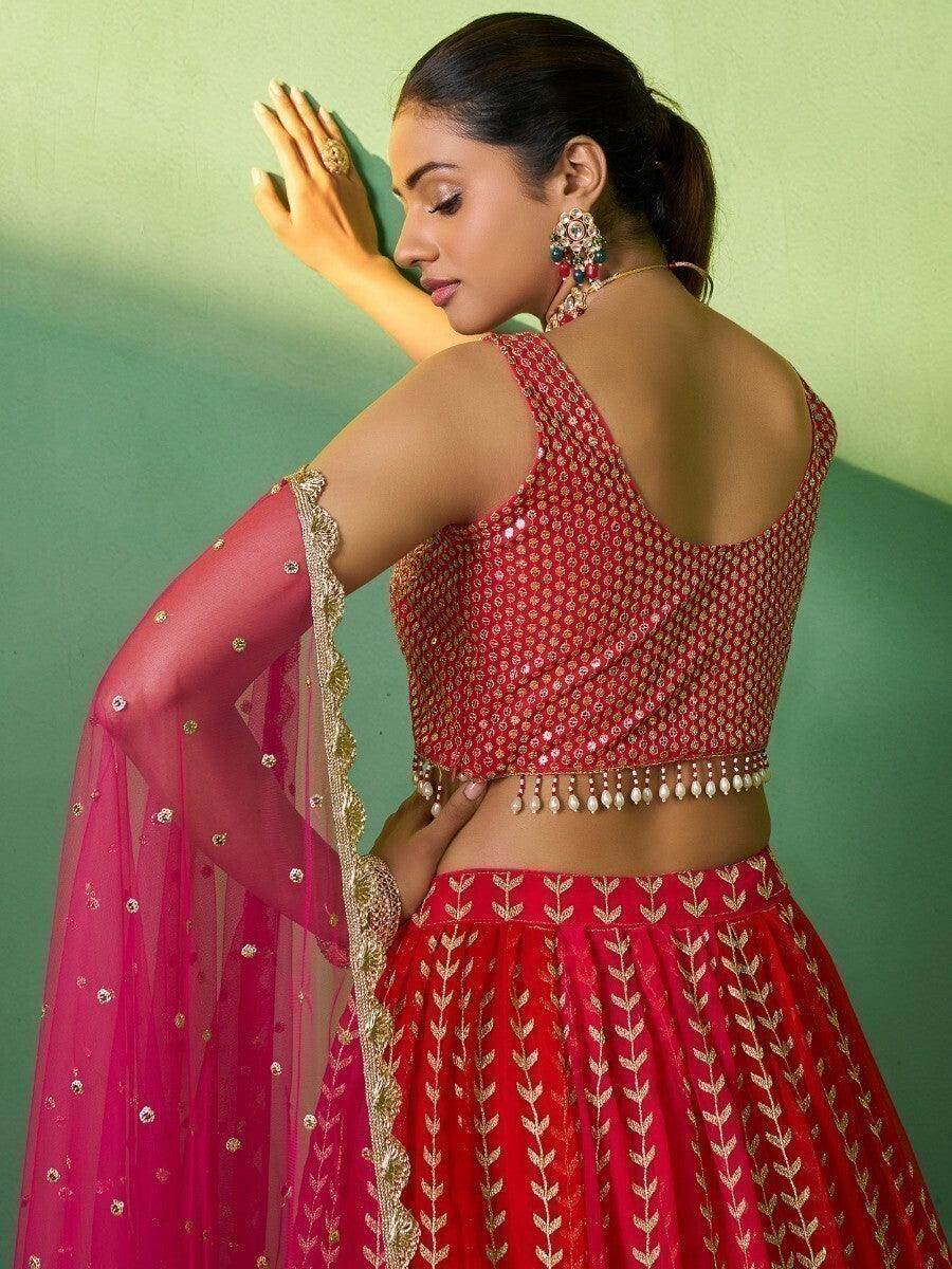 Wonderful Red Sequins Georgette Wedding Wear Lehenga Choli - Zeel Clothing