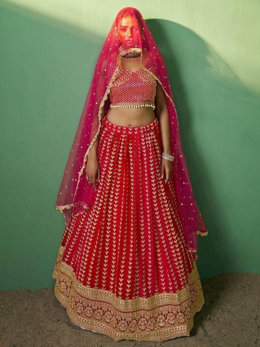 Wonderful Red Sequins Georgette Wedding Wear Lehenga Choli - Zeel Clothing