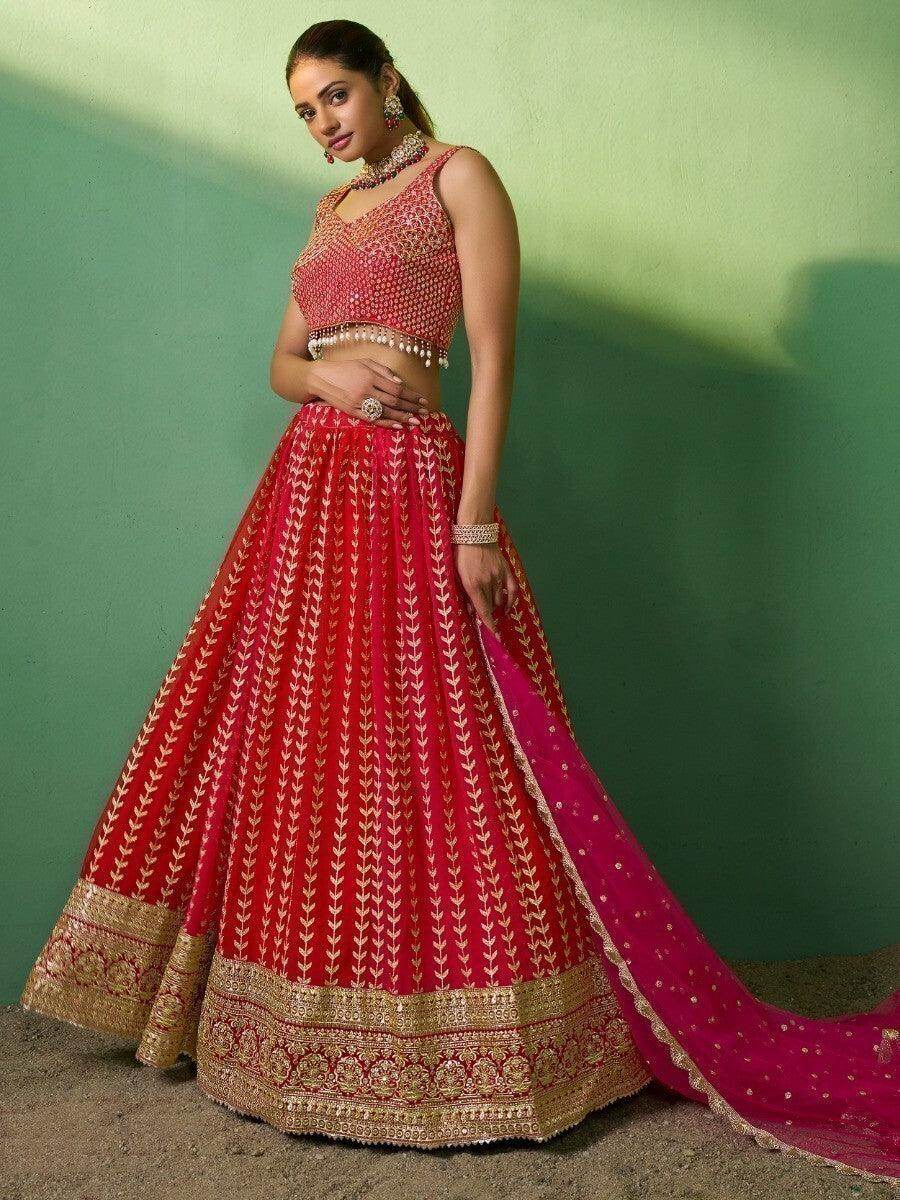 Wonderful Red Sequins Georgette Wedding Wear Lehenga Choli - Zeel Clothing