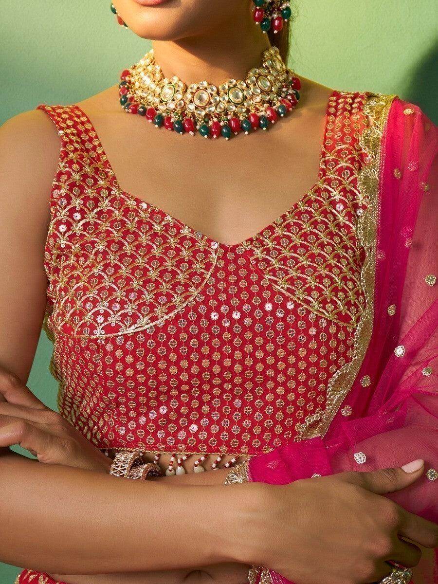 Wonderful Red Sequins Georgette Wedding Wear Lehenga Choli - Zeel Clothing