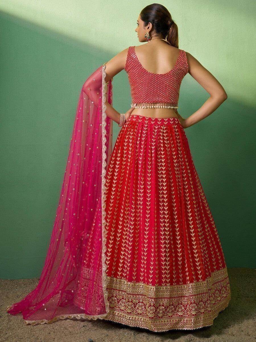 Wonderful Red Sequins Georgette Wedding Wear Lehenga Choli - Zeel Clothing