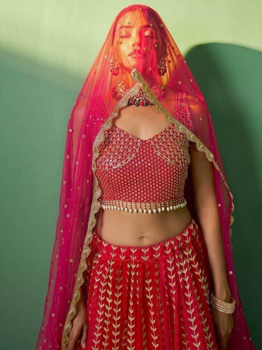 Wonderful Red Sequins Georgette Wedding Wear Lehenga Choli - Zeel Clothing