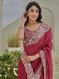 Wonderful Red Thread Border Work Organza Traditional Saree With Blouse