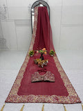 Wonderful Red Thread Border Work Organza Traditional Saree With Blouse