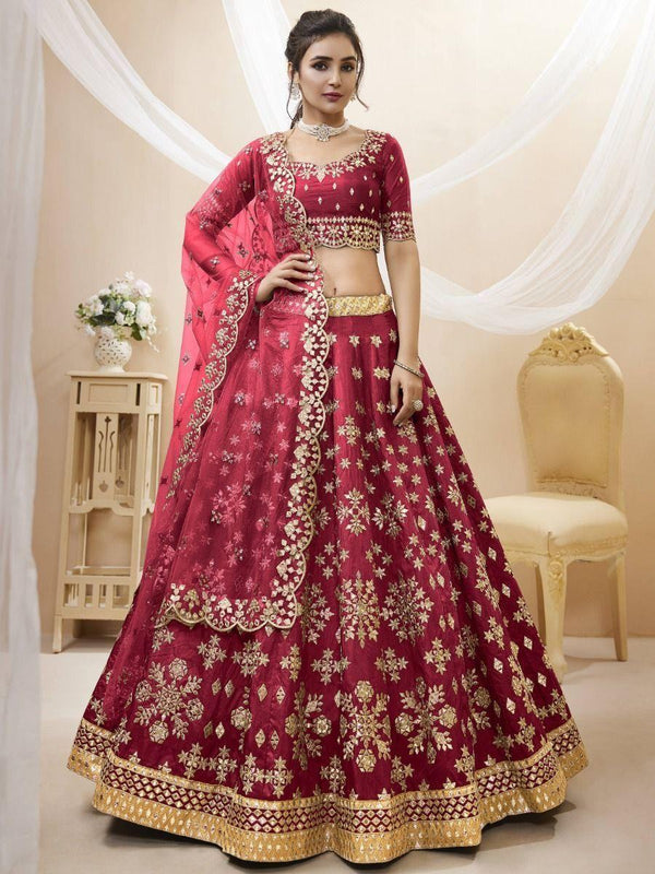Wonderful Red Zari Work Art Silk Wedding Wear Lehenga Choli