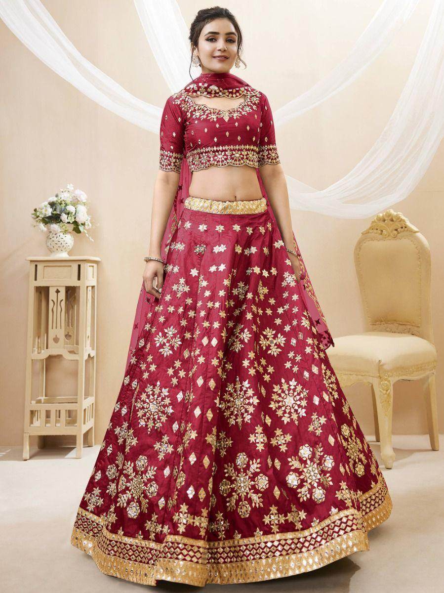 Wonderful Red Zari Work Art Silk Wedding Wear Lehenga Choli - Zeel Clothing