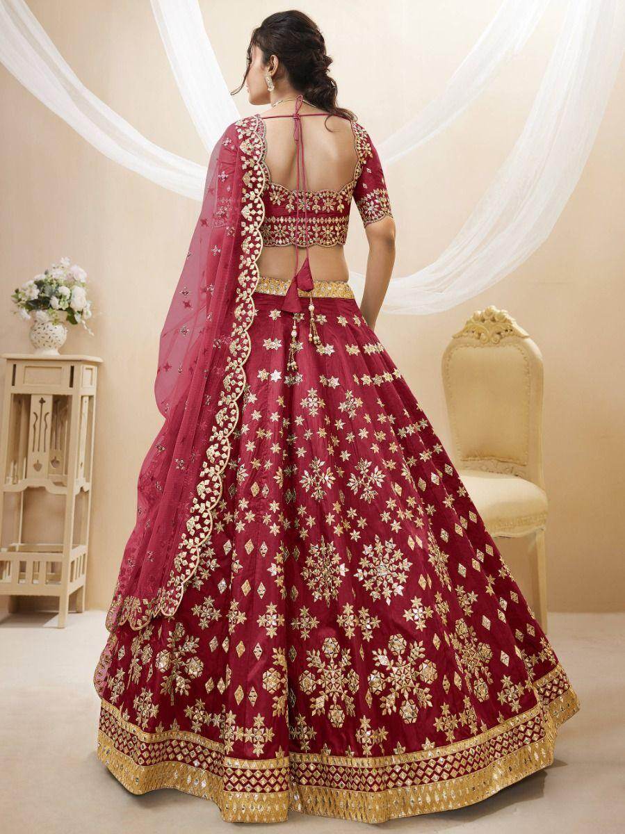 Wonderful Red Zari Work Art Silk Wedding Wear Lehenga Choli - Zeel Clothing