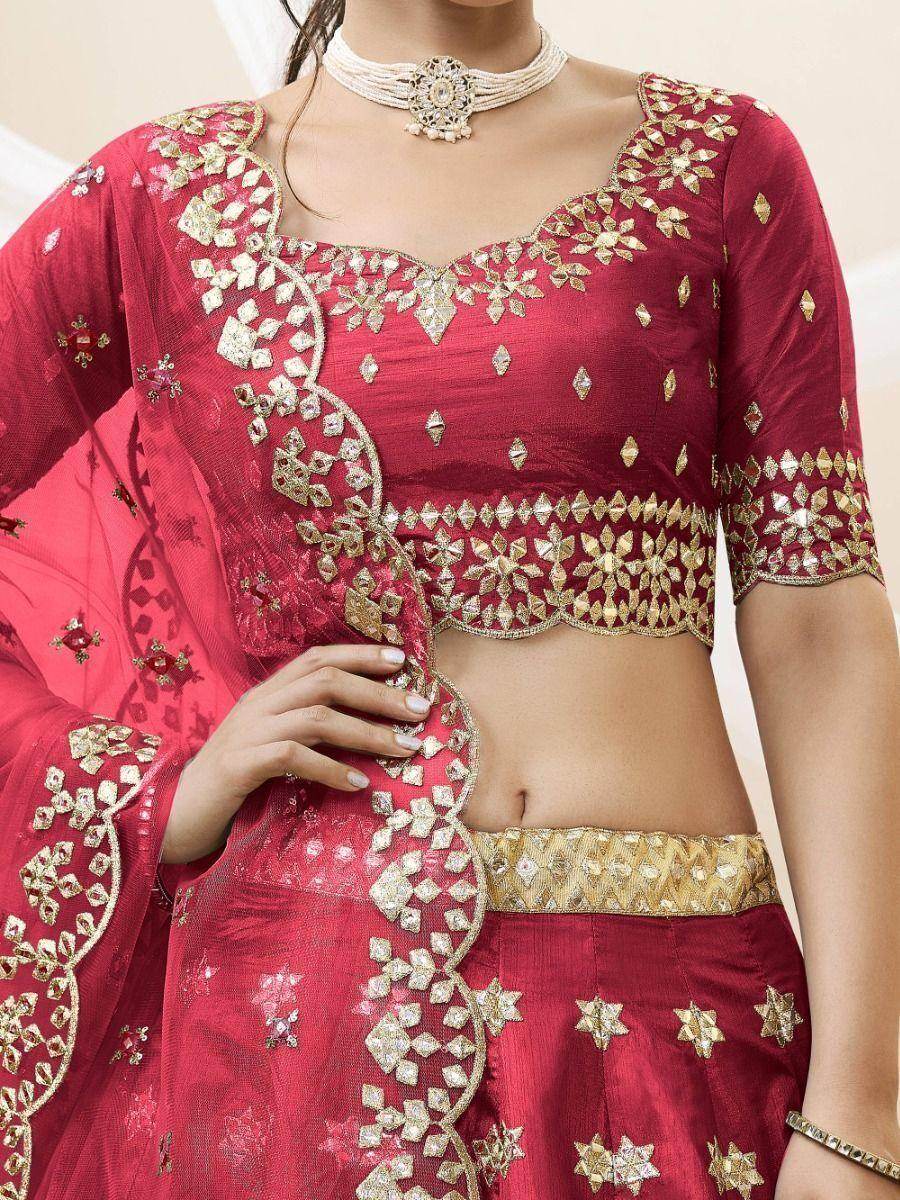 Wonderful Red Zari Work Art Silk Wedding Wear Lehenga Choli - Zeel Clothing