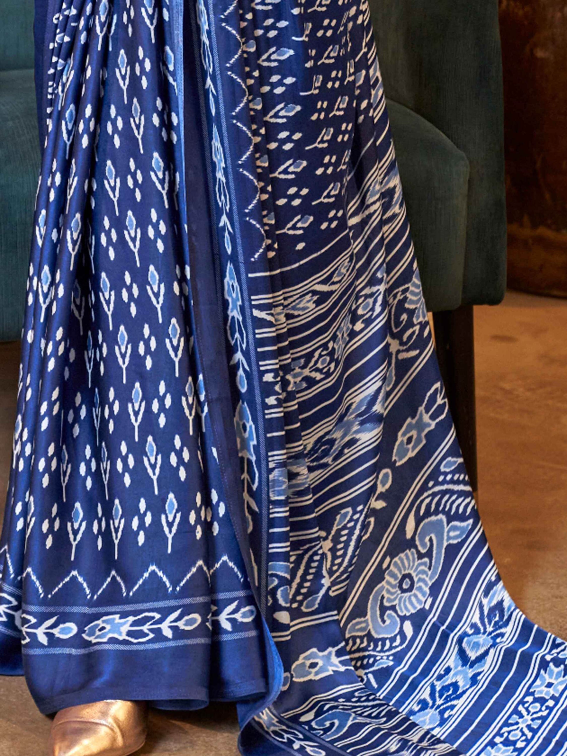 Wonderful Royal Blue Digital Printed Satin Function Wear Saree - Zeel Clothing