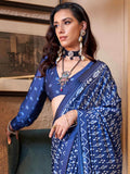 Wonderful Royal Blue Digital Printed Satin Function Wear Saree - Zeel Clothing