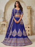 Wonderful Royal Blue Embroidered Silk Traditional Lehenga With Blouse