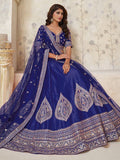 Wonderful Royal Blue Embroidered Silk Traditional Lehenga With Blouse