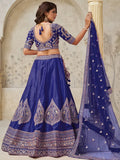 Wonderful Royal Blue Embroidered Silk Traditional Lehenga With Blouse