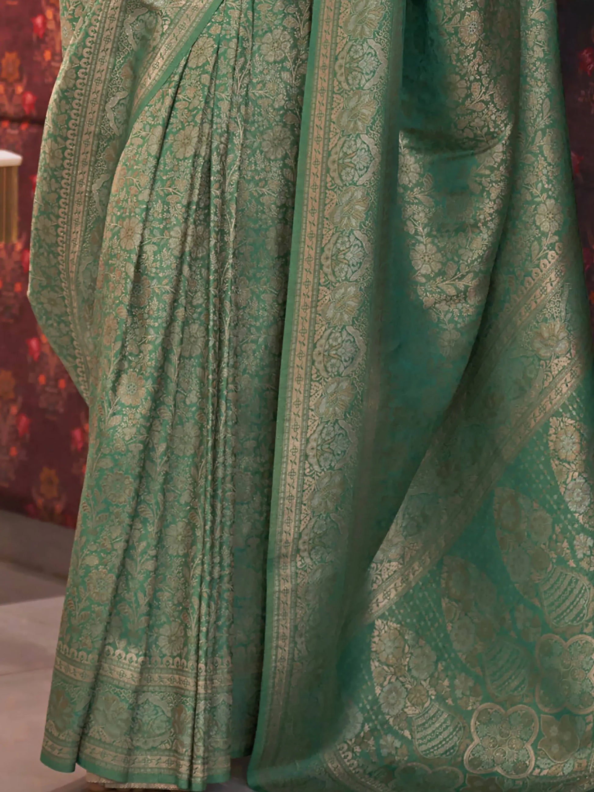 Wonderful Sea Green Woven Silk Festival Wear Saree With Blouse - Zeel Clothing