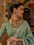 Wonderful Sea Green Woven Silk Festival Wear Saree With Blouse - Zeel Clothing