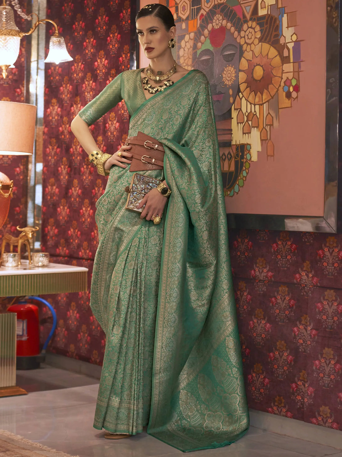 Wonderful Sea Green Woven Silk Festival Wear Saree With Blouse - Zeel Clothing