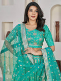 Wonderful Sea Green Zari Work Jacquard Sangeet Wear Lehenga Choli - Zeel Clothing