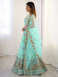Wonderful Sky Blue Floral Embroidered Net Function Wear Lehenga Choli - Zeel Clothing